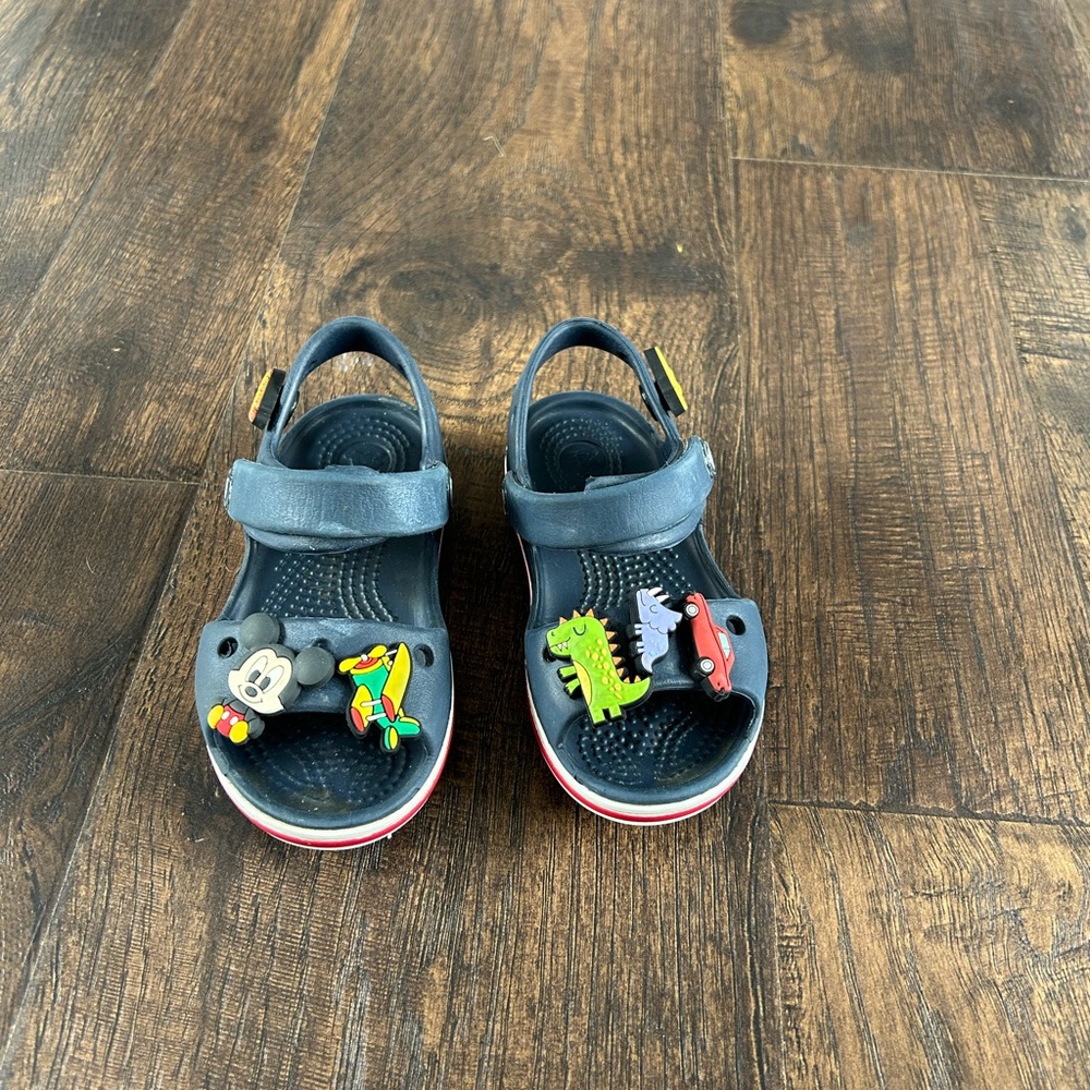 CROCS Blue and Red Sandals with Velcro Closure